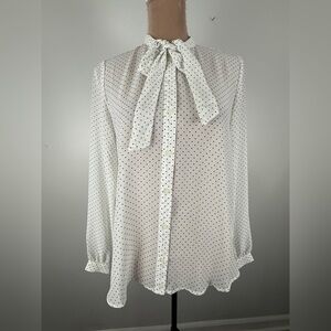 Forever 21 White Blouse with Black Polka Dots and Bow Tie